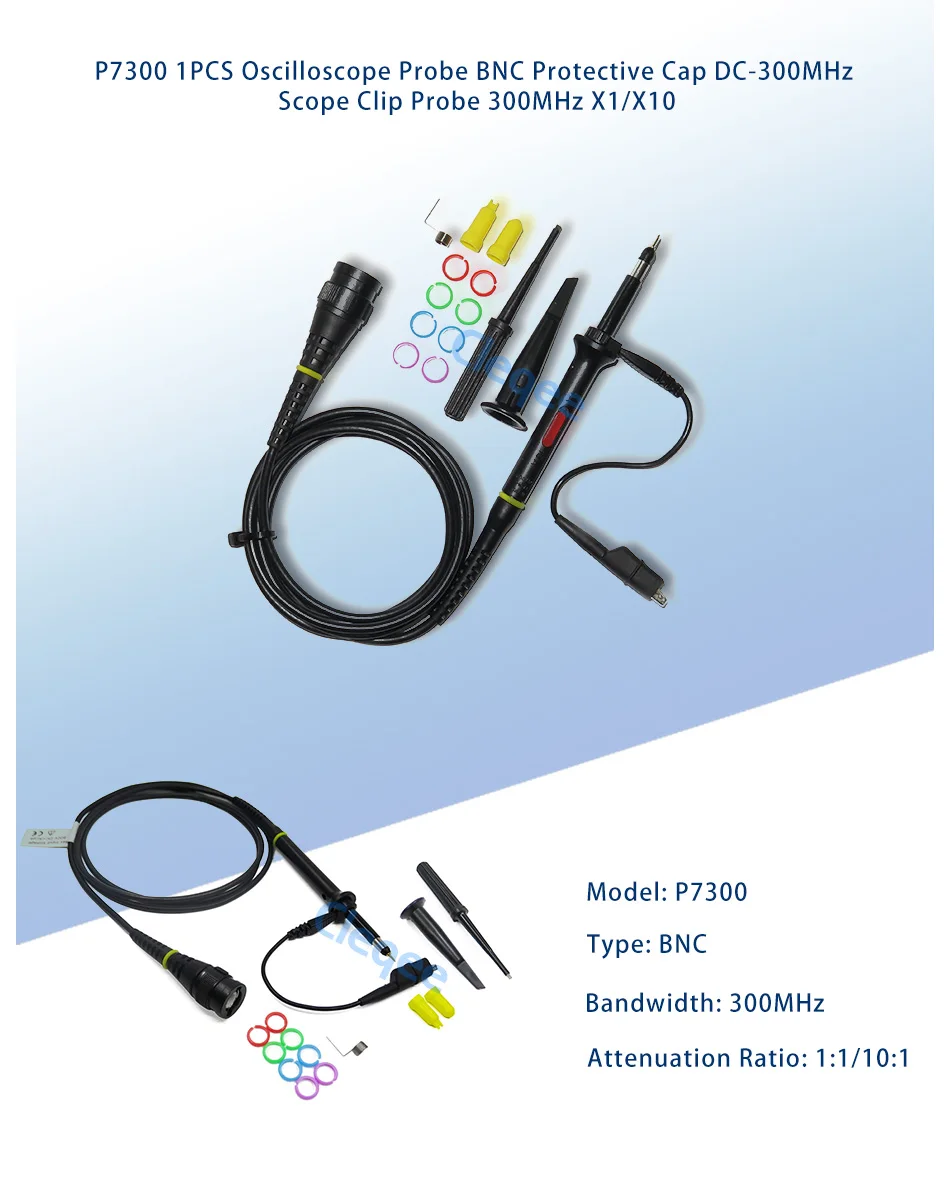 Description Picture 2 of itemPeakelect P7300 300MHz Oscilloscope Probe with BNC Protective Cap Adjustable Scope Probe X1/X10 DC-300MHz