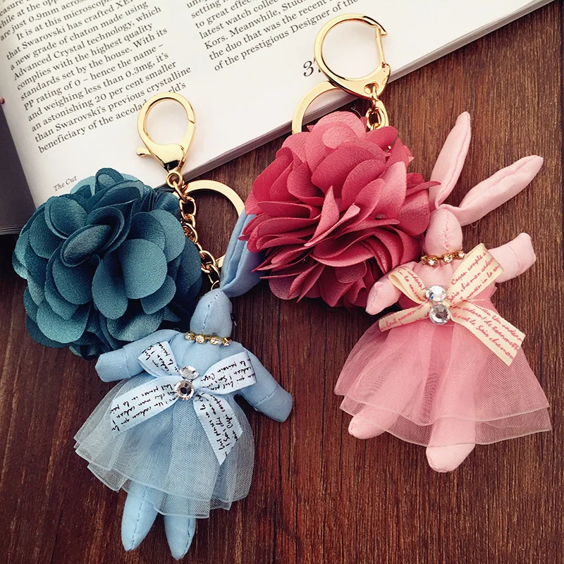 

Rose Petal Flower Key Chain Cute Cartoon Little Rabbit Pretty Cute Little Rabbit Hanging Ornaments Accessory Key Chain