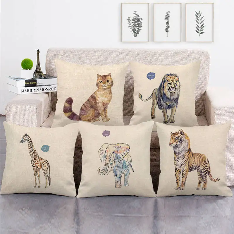 

Zoo Animal Pillow Case Giraffe Kitten Pillowcase Linen Decorative Pillows For Sofa Cushion Cover Home Sofa Livingroom Cushions