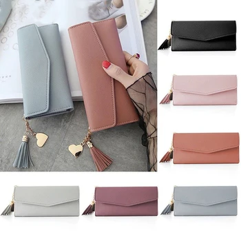 

Long Women's Wallet Female Purses Tassel Coin Purse Card Holder Wallets Female Pu Leather Clutch Money Bag Pu Leather Wallet