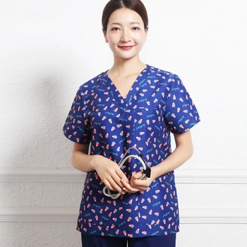 

Popsicle Print Nurse Top Medical Scrub Tops Hospital Doctor Work Uniforms 100% Polyester Short Sleeve V Neck OR Nurse Work Tunic