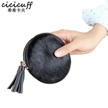 

Fashion Horse Hair Leopard Mini Wallet Women Retro Leather Tassel Coin Purse Key Wallet Card Holder Female Slim Round Wallets