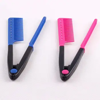 

Multifunction V Shape Flat Hair Styling Straightening Comb Folding Hair Pink / Blue Salon Hairdresser Combs DIY Style Tool