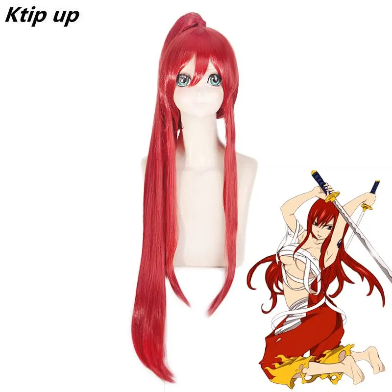 

Ktip Up Japanese Anime FAIRY TAIL Women Erza Scarlet Cosplay Wig Role Play Elza Scarlet Red Long Straight Hair Wig Costumes