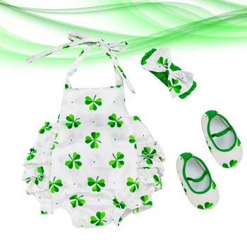 

3pcs St. Patrick's Pattern Outfits Newborn Toddler Kid Girl Print Romper Jumpsuit and Headband Clothes Set(66,0-6 Month)