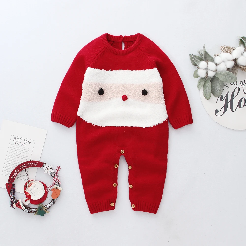 0-24M Newborn Baby Girl Boy Christmas Xmas Santa Clothes Romper Wool Knit Long Sleeve Romper Jumpsuit Warm Winter Outfit