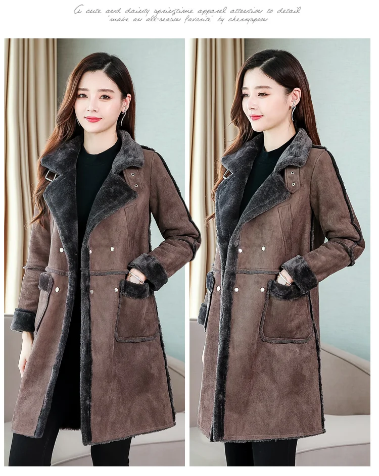 Высокое качество Deerskin зимняя куртка женские пальто розовый коричневый Длинная кожаная парка Мода Женский Высокий воротник пальто плюс размер