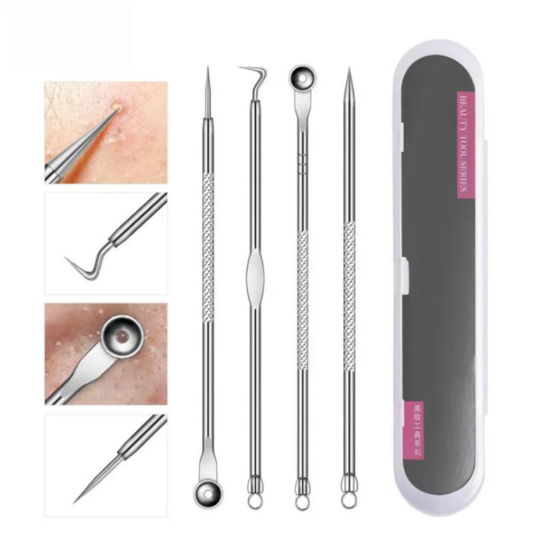 

4pcs Stainless Steel Acne Removal Needles Pimple Blackhead Remover Tools Spoon Face Skin Care Tools Needles Facial Pore Cleaner