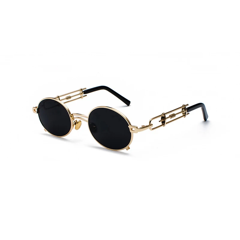 Elbru Ретро стимпанк Стиль Солнцезащитные очки мужские круглые винтажные металлическая рамка золотые черные солнцезащитные очки для женщин красные розовые мужские женские - Цвет линз: Серый
