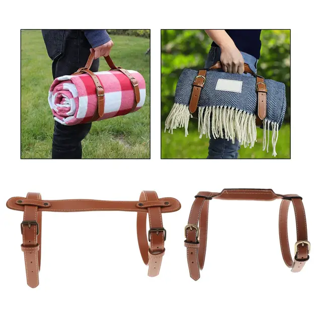 2 Cinghie Per Trasporto Coperte - In Pelle PU Marrone, Regolabili Fino A 65 Cm