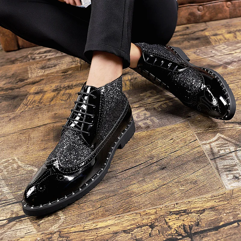 Men's Dress Shoes Spring Autumn Casual Fashion Oxford Party Leather Boots Designer Brand Male Black Golden Footwear Wedding