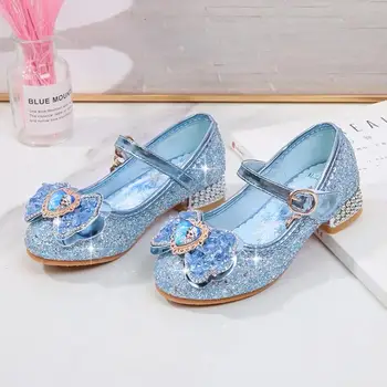 

Children Elsa Shoes Girls High Heel Elegant Princess Kids Glitter Leather Shoes Rhinestone With Pendants For Wedding Party Dance