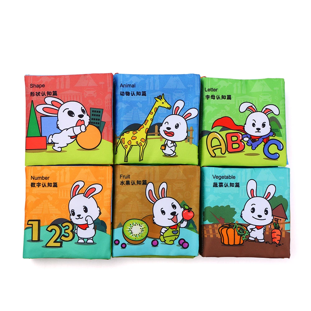 

6pcs Baby Cloth Book Soft Books Learning Shape Animal Alphabet Fruit Bedtime Reading Early Educational Toys Gifts for Infants