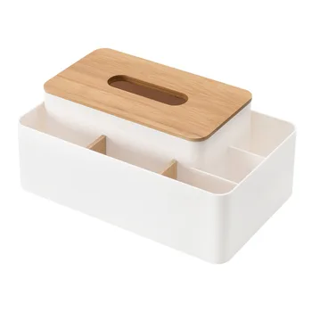 

Bamboo with compartment Storage Box Multi-Purpose Detachable Office Desk Stationery Storage Box Tissue Roll Paper Container
