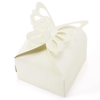 

50pcs Butterfly Decoration Dragees Box for Wedding Decoration Baptism Birth Ivoire