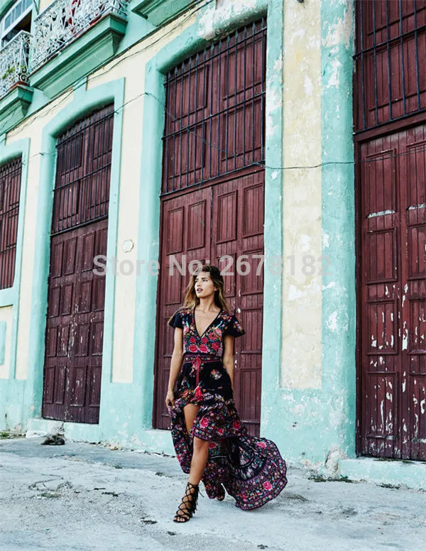 2018 summer women elegant floral a line dress long810