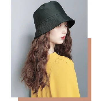 

HUAYA Middle Long Water Wave Synthetic Hair Wigs Naturally Connect Hat Wigs Hat Hair Extensions Wig for Women Black/Brown