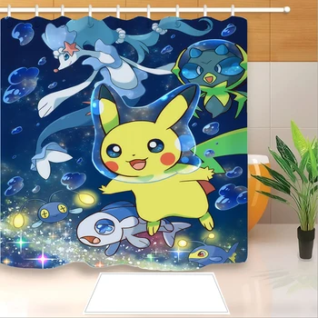 

Popular Cartoon Pokemon Pikachu 3D Print Shower Curtain Polyester Fabric Bathroom Curtain Waterproof Hook Bath Curtain 02