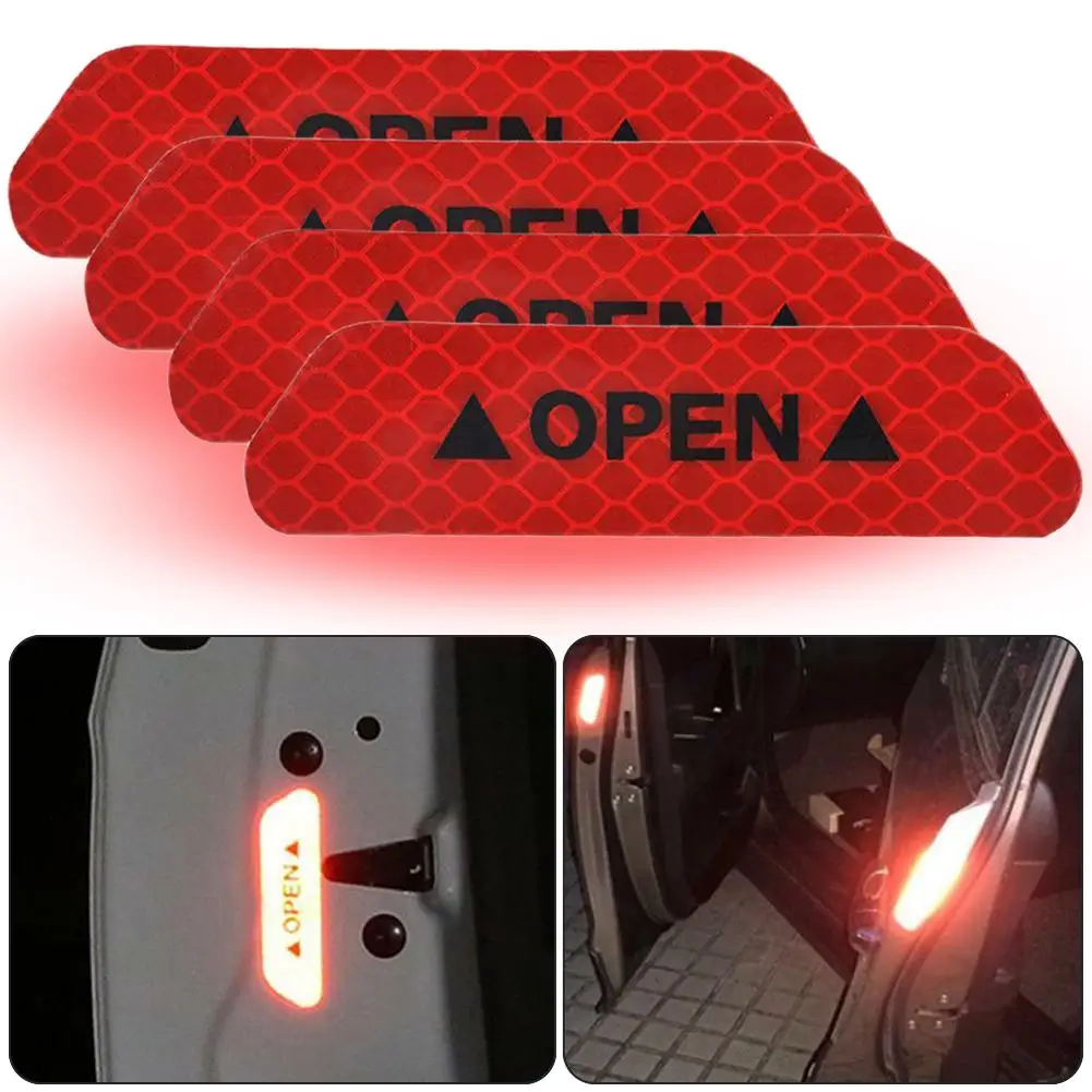 

4Pcs Adhesive Car Door Open Reflective Sticker Warning Tape Warning Mark Decal Bumper Strip Safety Driving Auto Accessory