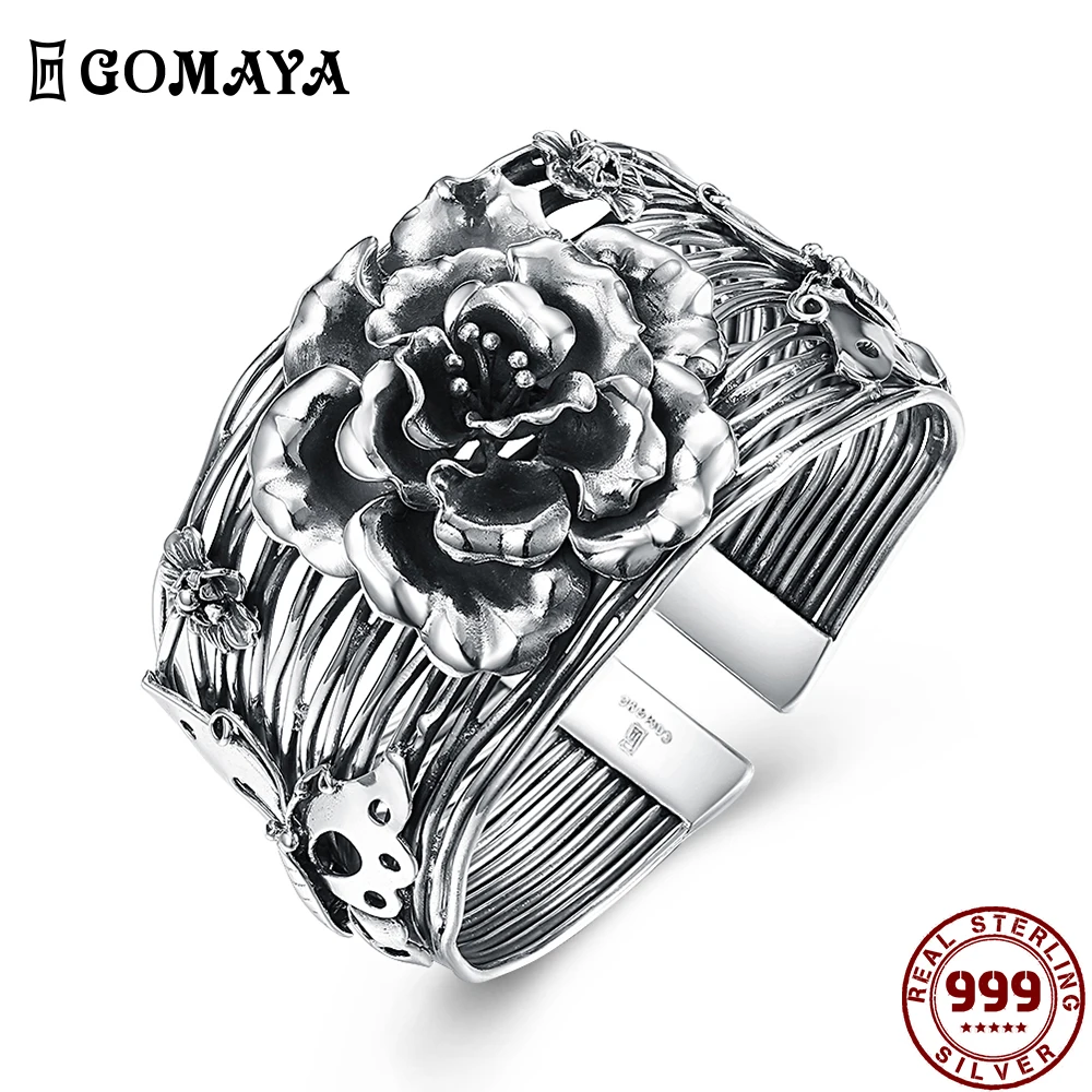 GOMAYA 999 Стерлинговое серебро браслет ювелирные изделия женские браслеты Роза