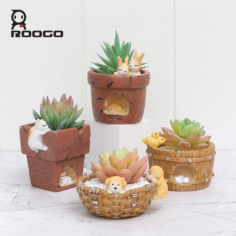 

Roogo фигурка Милая животная гнездо Форма искусственная Смола Мини цветочный горшок кактус украшение для сада