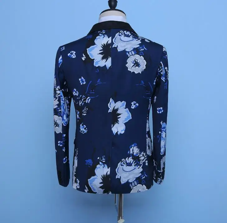 Синий Блейзер мужские с принтом костюм комплект со штанами terno de casamento мужские свадебные костюмы костюм для певицы для сцены одежда формальное платье
