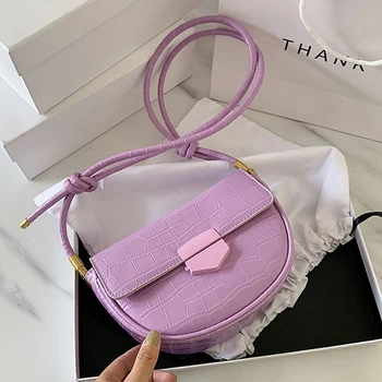 

Stone Pattern Solid Color PU Leather Small Saddle Bags For Women 2020 Summer Special Shoulder Belt Crossbody Shoulder Bags