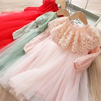

girl lace tulle dresses 2020 spring kids party dress cute kids Long sleeve dresses cute baby girls clothing