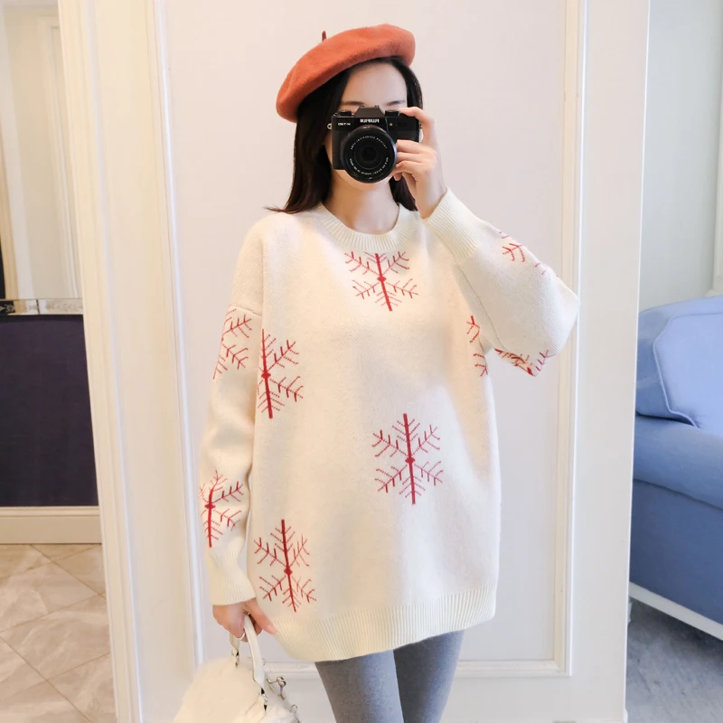 6077# Autumn Winter Knitted Maternity Sweaters Clothes for Pregnant Women Warm Pregnancy Clothing