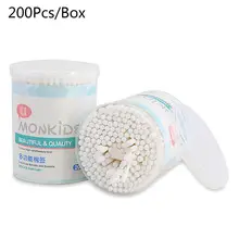 200 шт столстолбик из хлопка с двойной головкой, одноразовые тампоны для чистки ушей носа, тампоны для макияжа, инструмент для красоты
