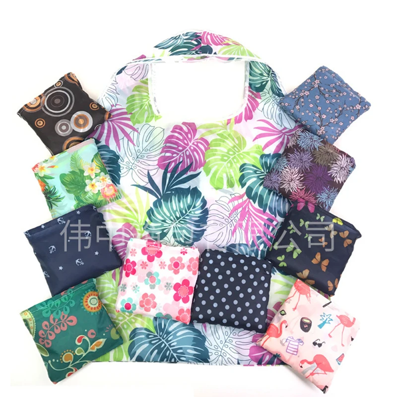 New Flower Recycle Shopping Bag Eco Reusable Shopping Tote Bag Cartoon Floral Shoulder Folding Pouch Handbags Printing