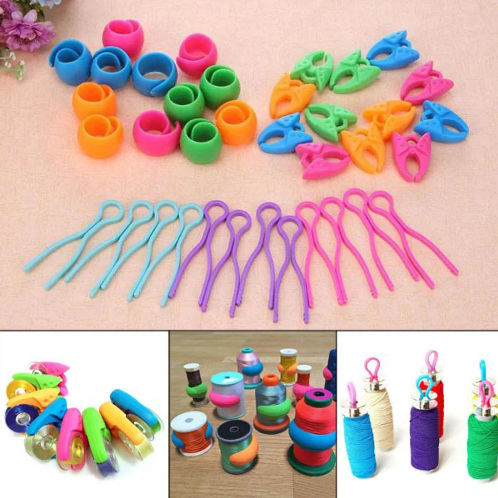 48pcs Colorful Bobbin Thread Clips Holder Silicone Fixed Wrapped Craft