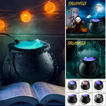 

Halloween Witch Pot Smoke Machine LED Humidifier Color Changing Creepy Хеллоуинские огни Party Decoration DIY Layout Prank Toy