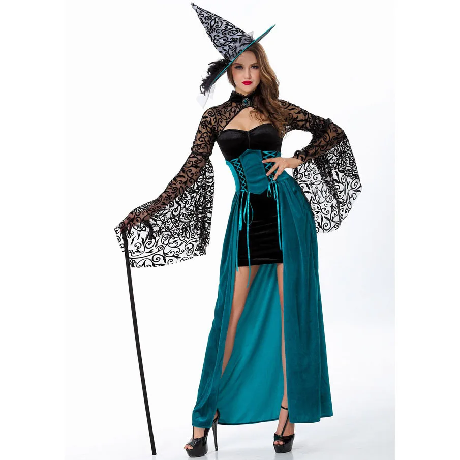 

Europe And America Game Uniform Witch Clothing Halloween Makeup Party Character Play Cloak Witch-