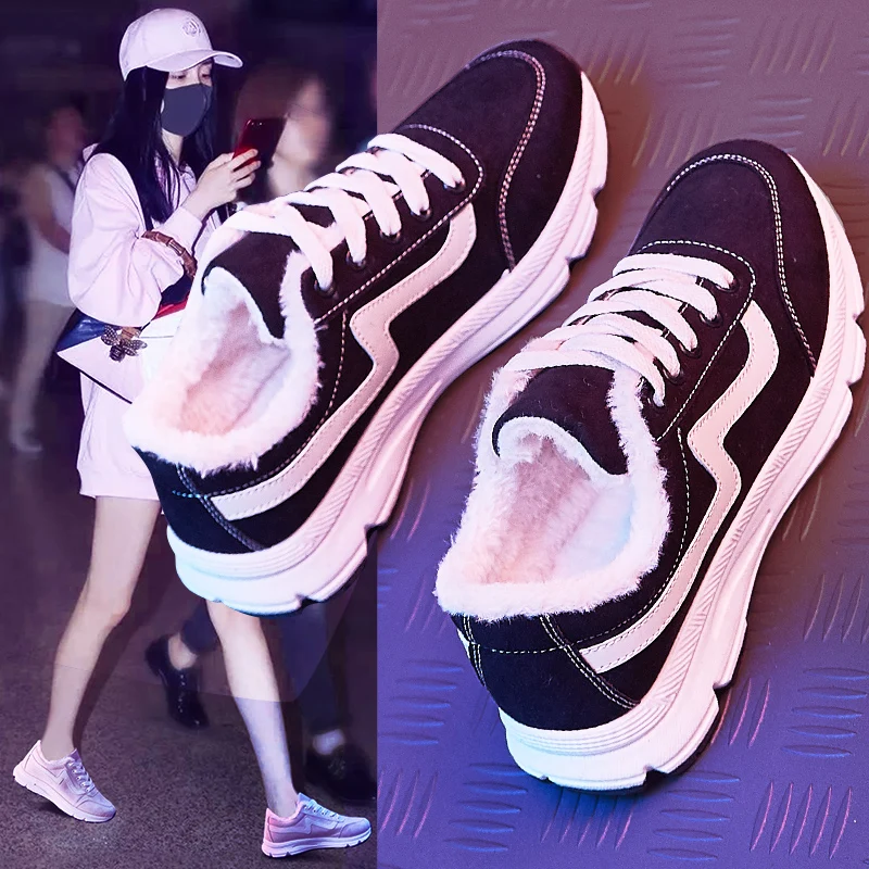 

Women Shoe Platform Warm Short Plush Soft Bottom Senaker Pumps Shoes Round Toe Lace Up Winter Casual Sport Mujer Chaussure Shoes