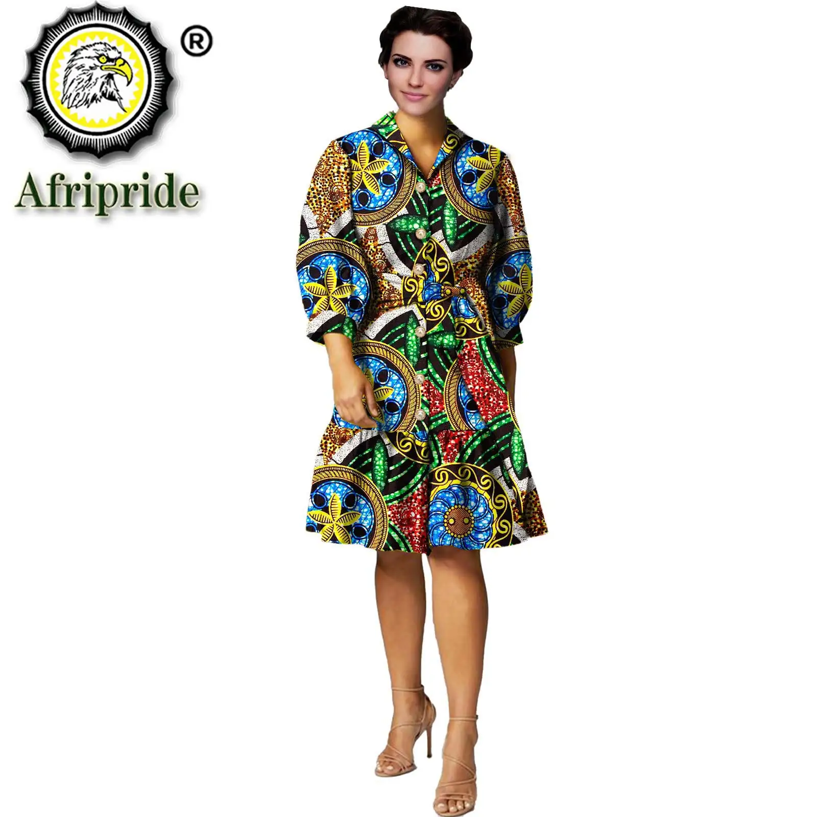 

African Dresses for Women Plus Size Party Print Dress African Clothes Elegant Shirt Dress Kaftan for Girl Bazin Riche S2125001