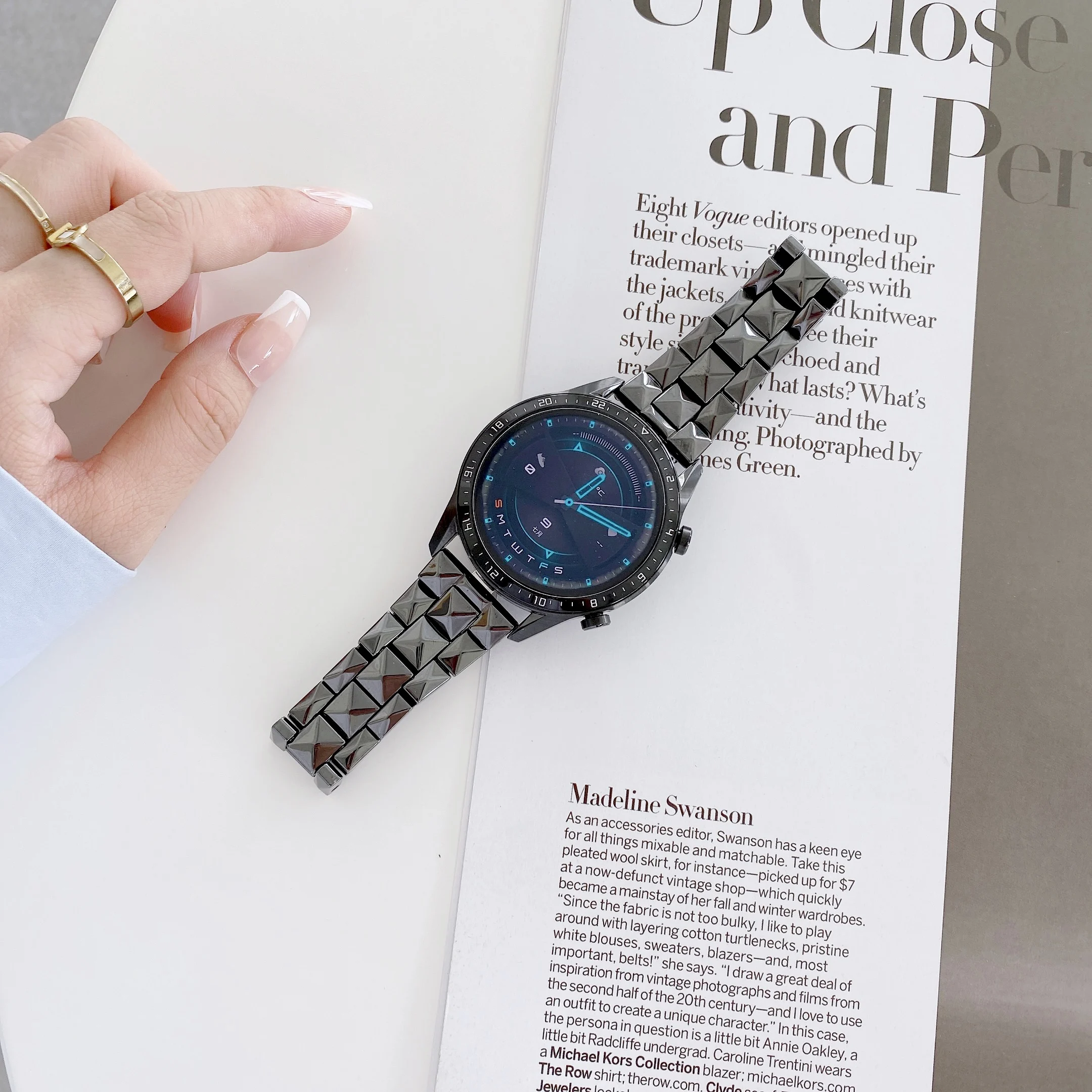 22mm Ceramic Strap for Samsung Galaxy Watch 3 45mm/Huawei Watch 3/GT2 Metal Butterfly Buckle Bracelet Belt Amazfit GTR /Stratos