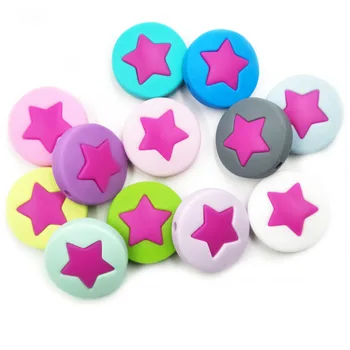 

5PCS DIY Safe Silicone Teethers Baby Teether Beads Silicone Baby Beads Star Round Pie Silicone Bead For Girls Gift Wholesale