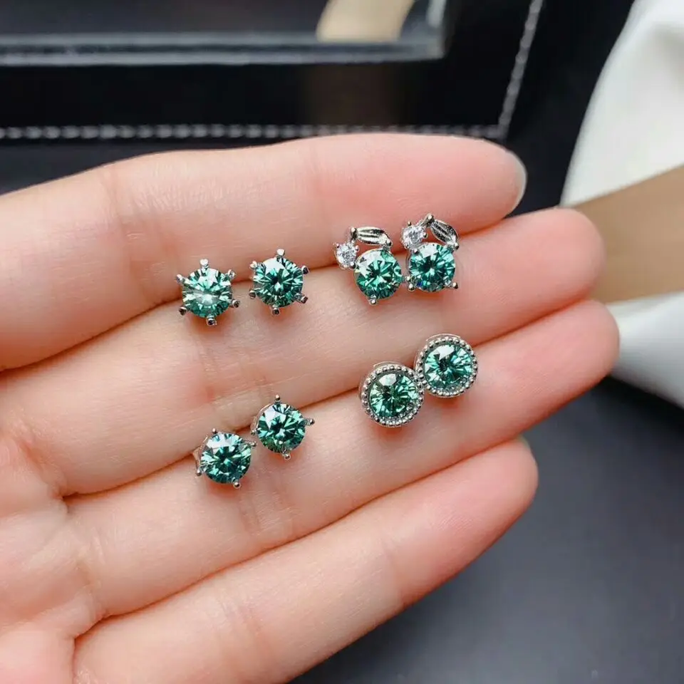MeiBaPJ 4 Styles 5mm Moissanite Stud Earrings 925 Sterling Silver Fashion Ear Dtuds Fine Jewelry for Women | Украшения и
