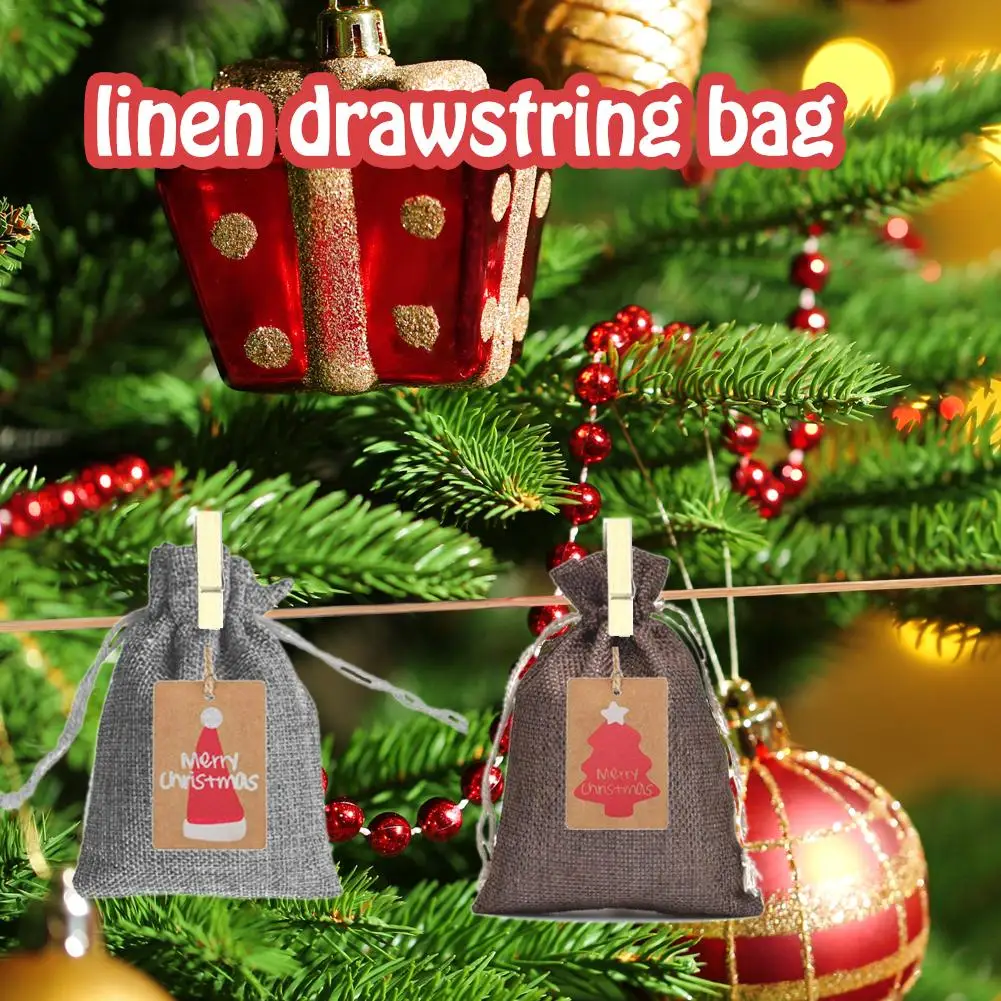 Christmas Gift Bags Candy Bag Storage Drawstring Pouch Christmas Decoration Santa Deer Elk Ride New Year Supplies 4Color Canvas
