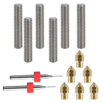 

6pcs 30MM Length 1.75MM Extruder Tube and 6pcs 0.4MM Brass Extruder Nozzle Print Head 2pcs drill Bits for 3D Printers