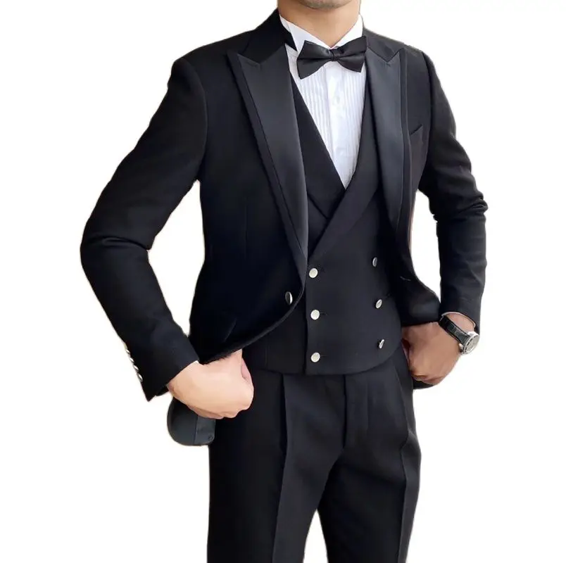 

New Arrival 3Piece Black Men's Formal Dress Banquet Evening Suit Wedding Adult Custom Size Dinner Birthday Party Groom Reception