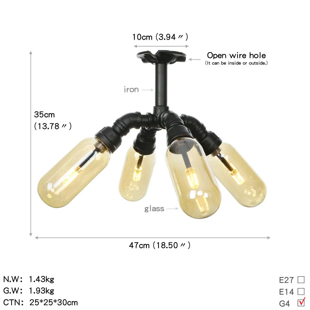 Винтажный светильник потолочный промышленного назначения Кантри стиль светильник в форме водопроводных труб копченое серое стекло с переключателем гостиная спальня домашнее освещение - Цвет корпуса: 12