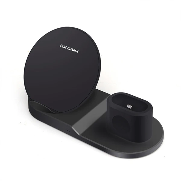 Black 3 в 1 10 Вт Быстрая Зарядка Qi Беспроводное зарядное устройство для Apple Watch 2 3 4 Airpods для iPhone X Xs Max Xr Plus для samsung S9 S8 Note 9 - Тип штекера: Black