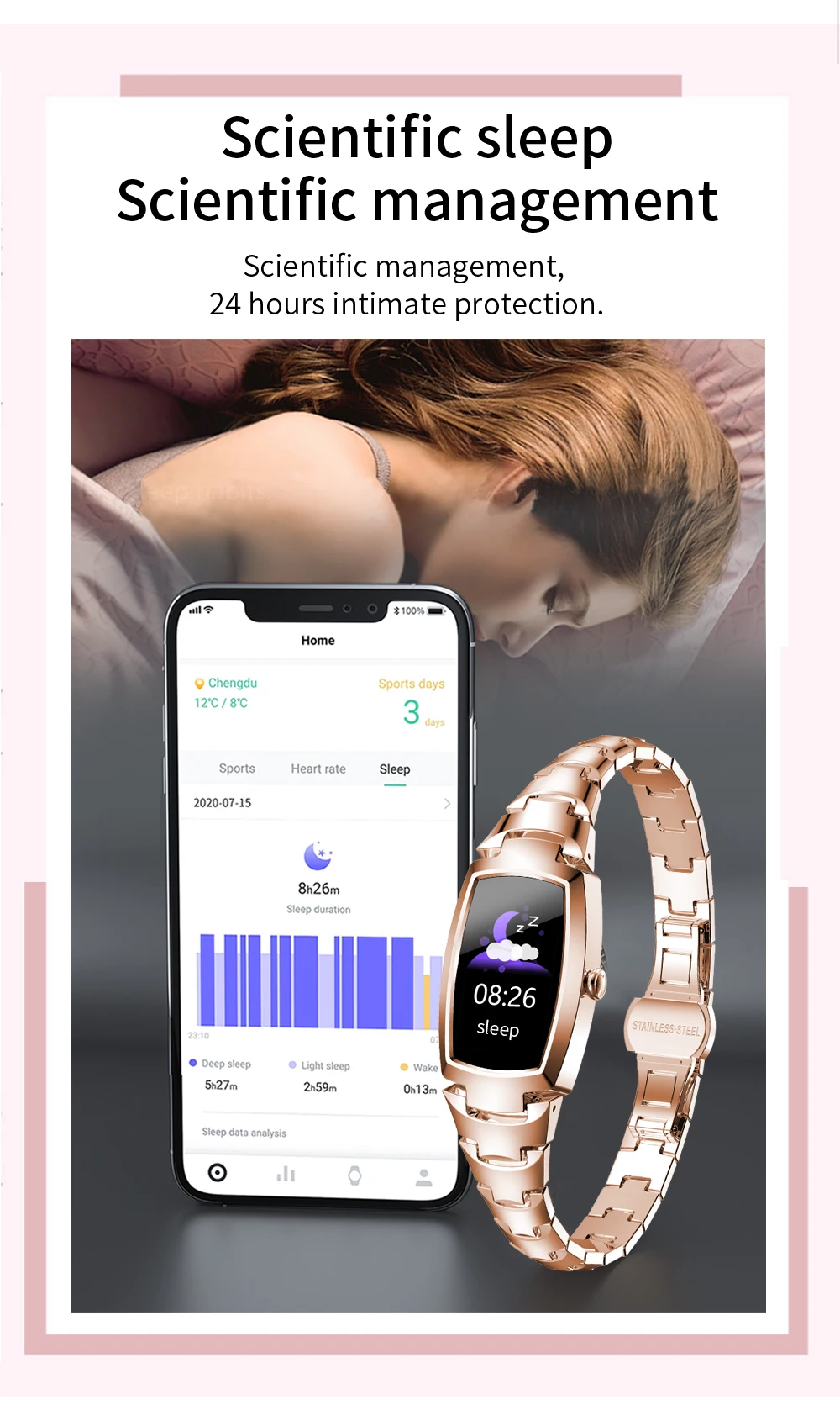 Gadgend 2023 new smart watch women lovely bracelet waterproof heart rate monitor sleep monitoring ladies smartwatch connect ios android