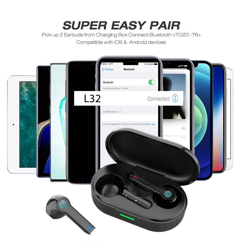 TWS Wireless Earbuds Bluetooth Hifi 5.0 Earphone sport Earpiece Headset With Mic 12H Continuous Time