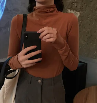 

Spring and Autumn Slim Long Sleeve 100% Cotton Pure Color T-Shirt 2019