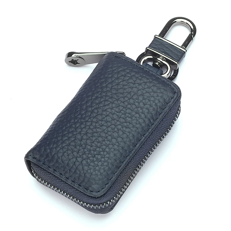 Navy Blue Держатель для ключей из натуральной кожи брелок-органайзер сумка для автомобильных ключей унисекс твердый ключ кошелек ретро автомобильный кошелек для экономки держатель для карт - Цвет: Navy Blue