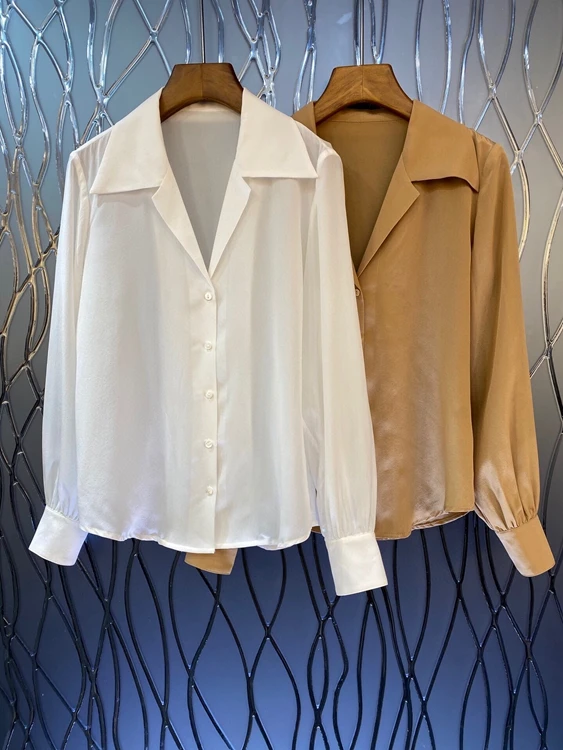 即納品 21新しい女性のファッションラペルボタンの装飾ソリッドカラーの長袖すべてマッチシャツシャツ930 割引クーポン Hospitalinnova Com