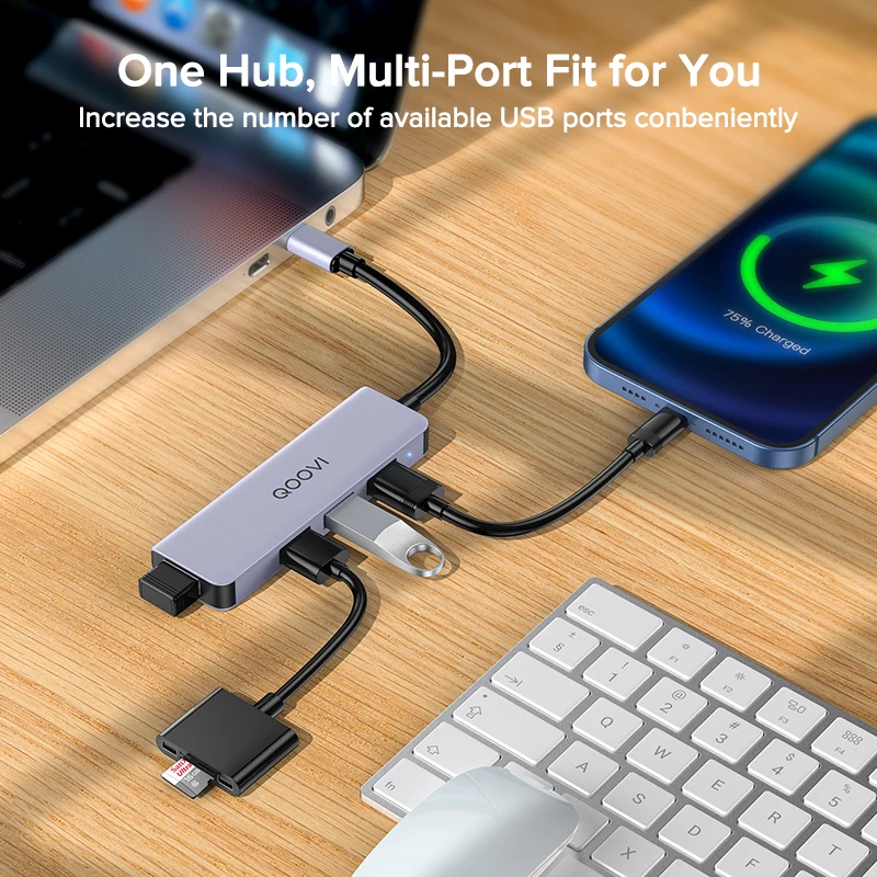 QOOVI Hub USB-C Adattatore 4 in 1 da Tipo C a USB 3.0 per MacBook iPad Huawei OTG - Image 2